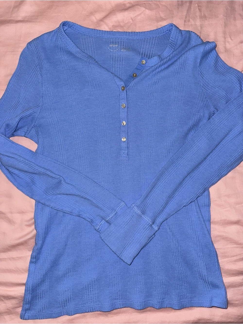 Aerie Blue Long-Sleeve Henley Thermal Sweater